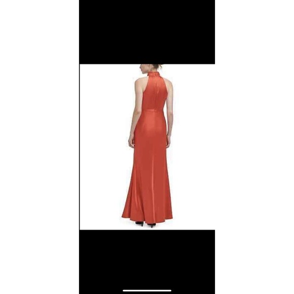 Calvin Klein NWT Elegant Long Dress SUNSET Satin Halter Gown SIZE 4 - Picture 3 of 9